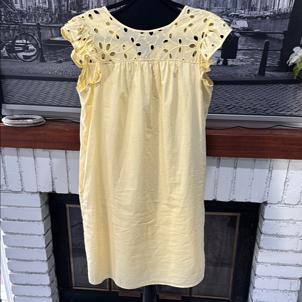 Ann Taylor Women Dress Light Butter Yellow Eyelet Cotton Loose Fit Size 6